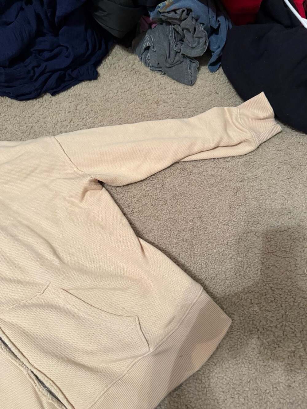 American Eagle Cream Waffle Knit Full Zip Hoodie - Picture 3 of 9